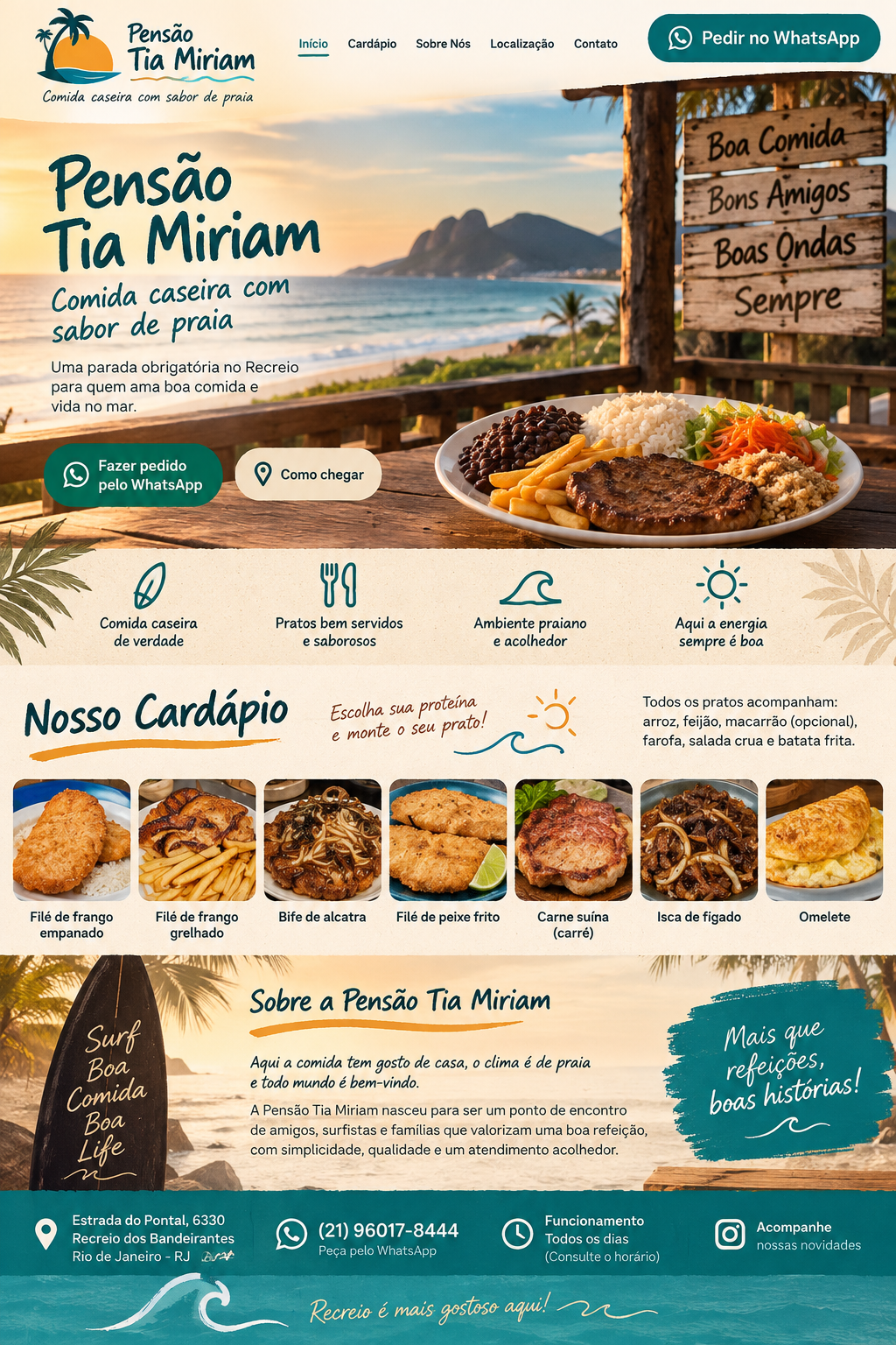 Apresentação visual do site da Pensão Tia Miriam